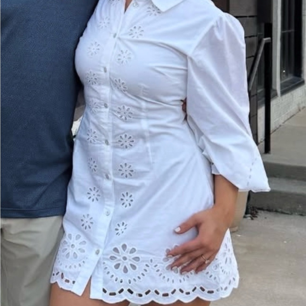 REVOLVE White Long Sleeve Eyelet Dress - Tessia Mini Dress